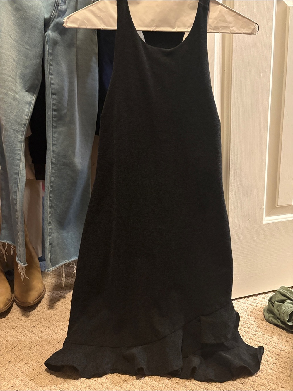 Beyond Yoga Black Mini Dress with Ruffle Hem